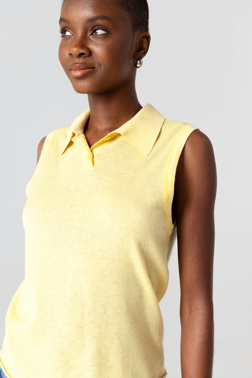 Polo amarillo sin mangas de cachemira - MAJESTIC FILATURES