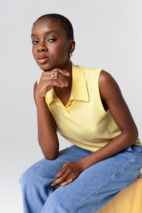 Polo amarillo sin mangas de cachemira - MAJESTIC FILATURES