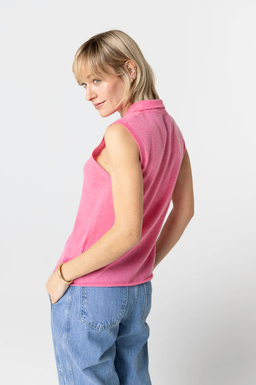 Polo Rose Sans Manches en Cachemire - MAJESTIC FILATURES