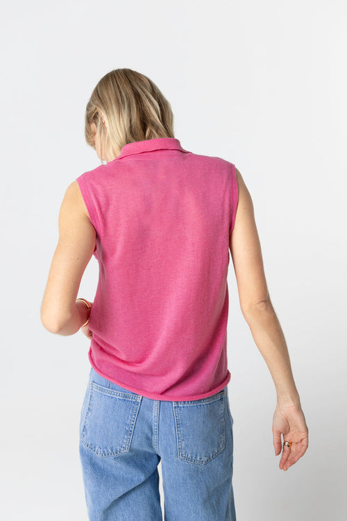 Ärmelloses Kaschmir-Polohemd in Rosa - MAJESTIC FILATURES