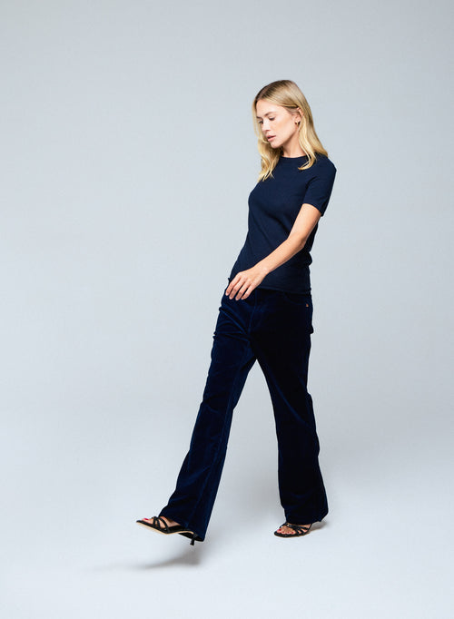 T-shirt Marine Col Rond Manches Courtes en Cachemire - MAJESTIC FILATURES