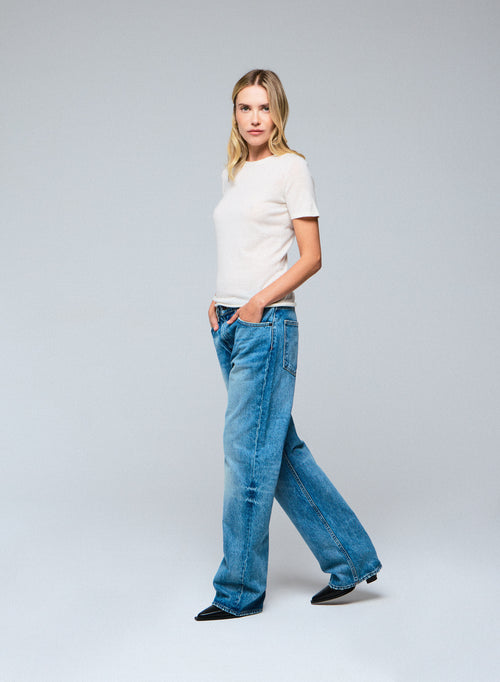 White Round Neck Short Sleeves T-shirt in Cashmere - MAJESTIC FILATURES