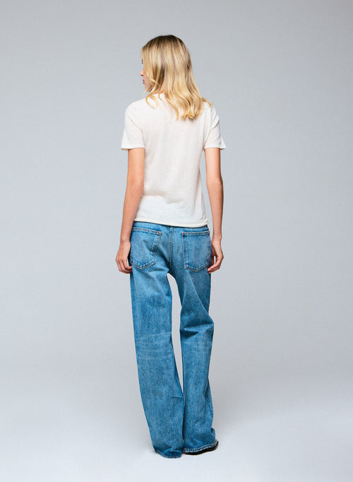 White Round Neck Short Sleeves T-shirt in Cashmere - MAJESTIC FILATURES