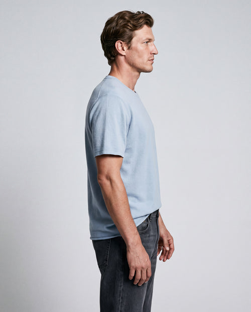 Kurzärmeliges Rundhals-T-Shirt aus Kaschmir in Hellblau - MAJESTIC FILATURES