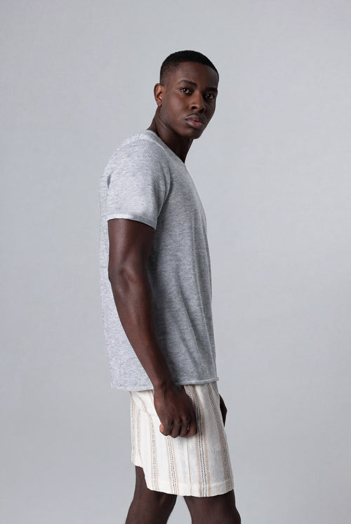 Camiseta gris de cuello redondo y manga corta de cachemira - MAJESTIC FILATURES