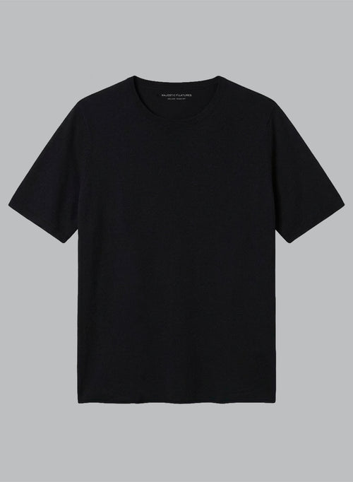 Rundhals-T-Shirt mit kurzen Ärmeln aus Kaschmir in Schwarz - MAJESTIC FILATURES
