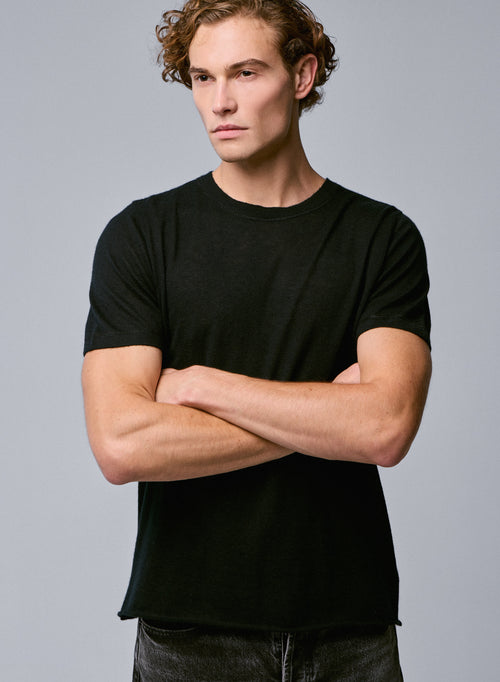 Camiseta de cachemira negra de manga corta con cuello redondo - MAJESTIC FILATURES