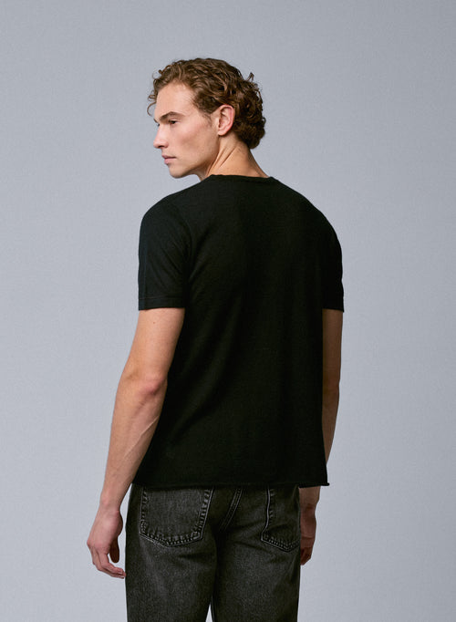 Black Round Neck Short Sleeve Cashmere T-Shirt - MAJESTIC FILATURES