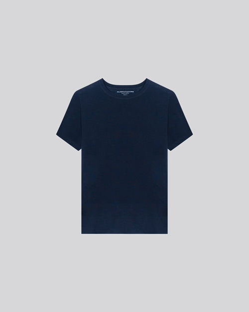 T-shirt Marine Col Rond Manches Courtes en Cachemire - MAJESTIC FILATURES