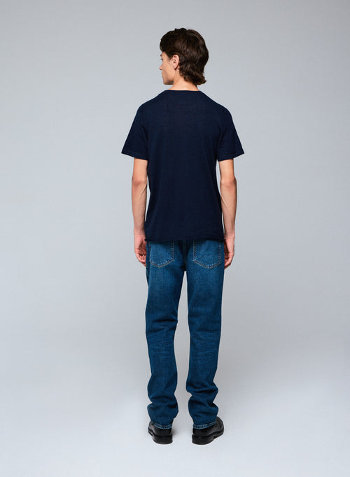 T-shirt Marine Col Rond Manches Courtes en Cachemire - MAJESTIC FILATURES