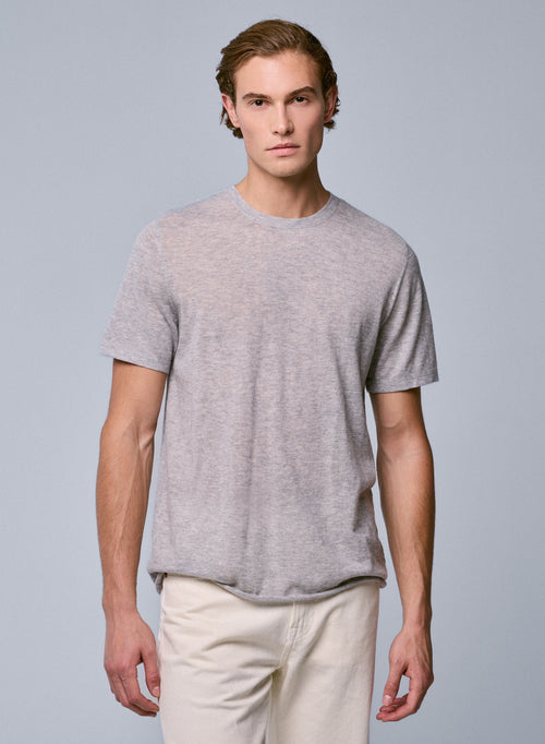 Camiseta de cachemir gris de manga corta con cuello redondo - MAJESTIC FILATURES