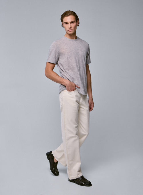 Graues Kaschmir-T-Shirt mit Rundhalsausschnitt und kurzen Ärmeln - MAJESTIC FILATURES