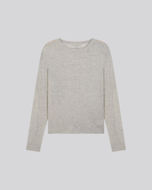 T-shirt Gris Col Rond Manches Longues en Cachemire - MAJESTIC FILATURES