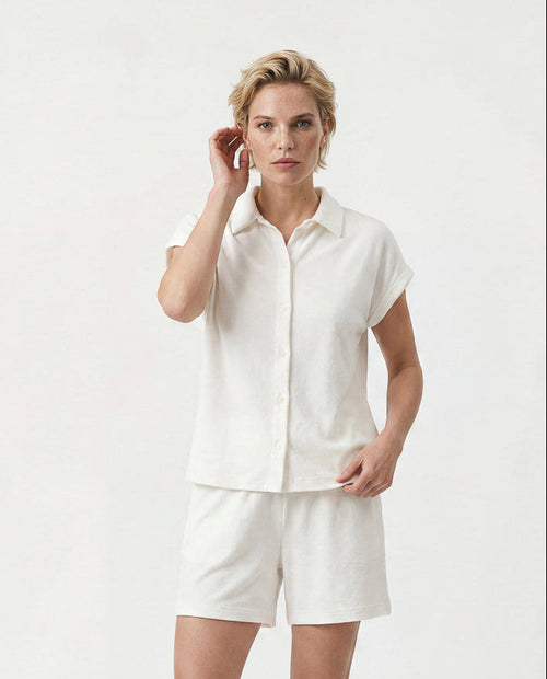 Sleeveless Collared Shirt in Organic Cotton / Polyamide in Milk - MAJESTIC FILATURES