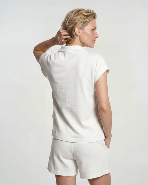 Sleeveless Collared Shirt in Organic Cotton / Polyamide in Milk - MAJESTIC FILATURES