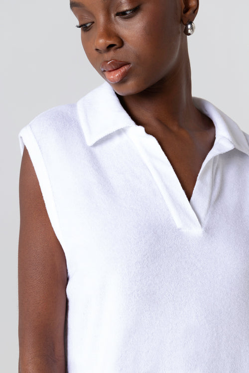 Vestido blanco sin mangas con cuello tunecino de algodón orgánico/poliamida - MAJESTIC FILATURES