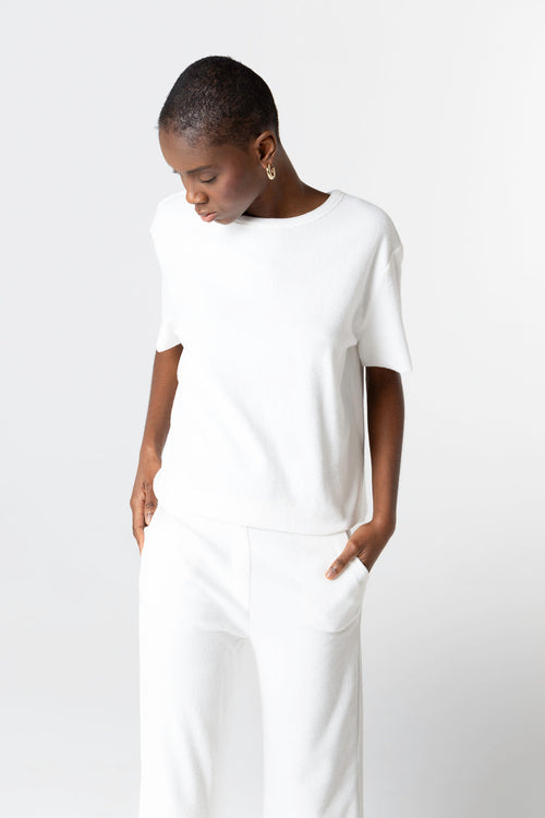 Milk Sleeveless Round Neck T-Shirt in Organic Cotton / Polyamide - MAJESTIC FILATURES