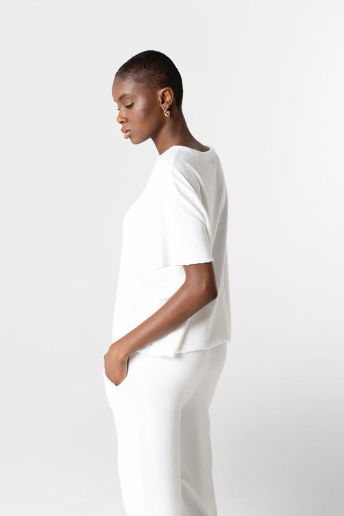 Milk Sleeveless Round Neck T-Shirt in Organic Cotton / Polyamide - MAJESTIC FILATURES