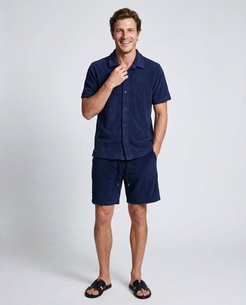 Blue Short-Sleeve Collared Shirt in Organic Cotton / Polyamide - MAJESTIC FILATURES