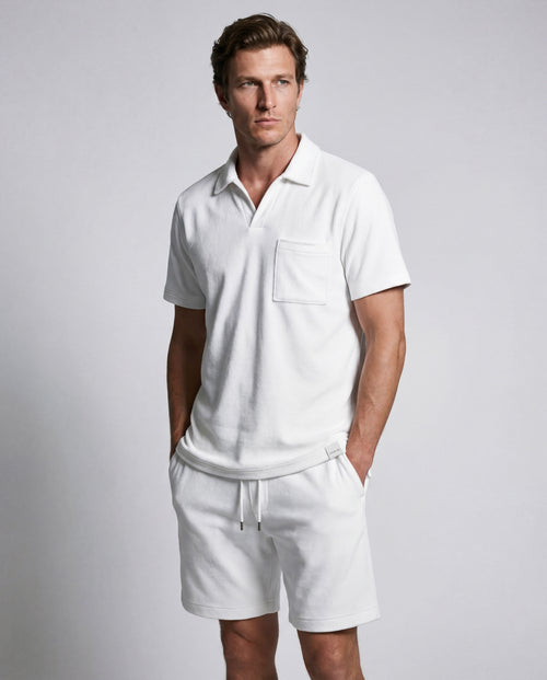 Short-Sleeve Organic Cotton / Polyamide Polo in Milk - MAJESTIC FILATURES