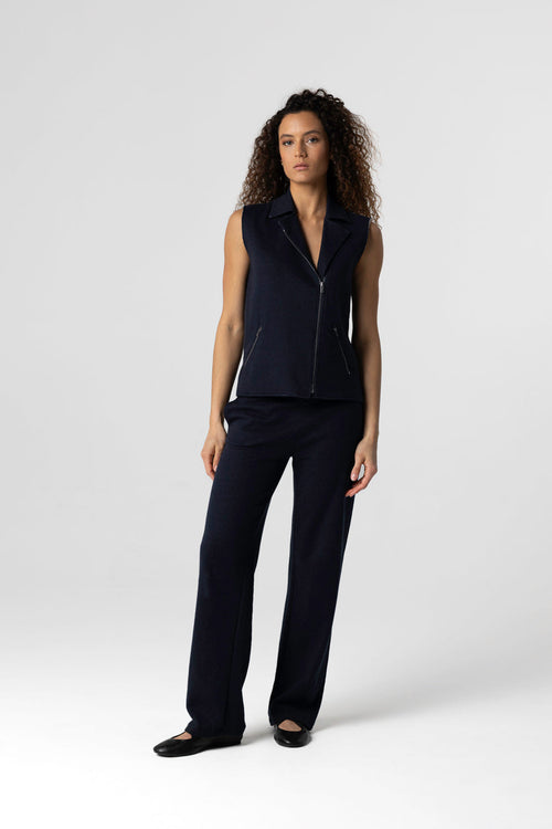 Chaqueta azul marino sin mangas de algodón/lino/algodón orgánico - MAJESTIC FILATURES