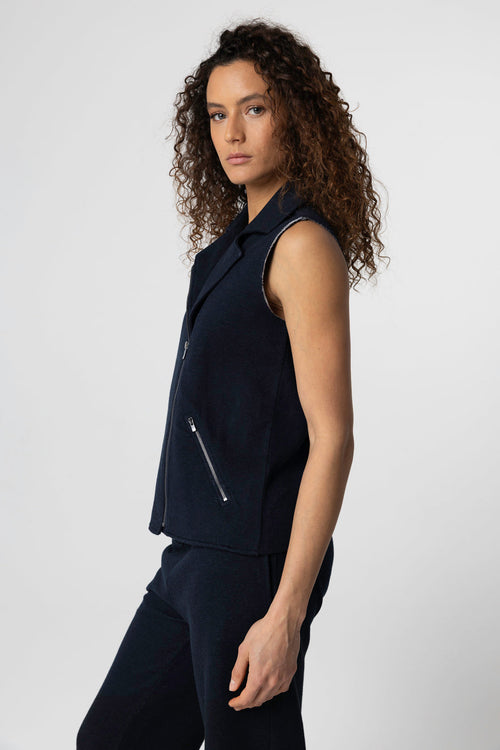 Chaqueta azul marino sin mangas de algodón/lino/algodón orgánico - MAJESTIC FILATURES