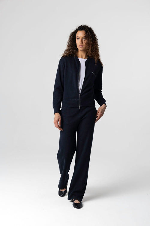 Chaqueta azul marino de manga larga de algodón/lino/algodón orgánico - MAJESTIC FILATURES