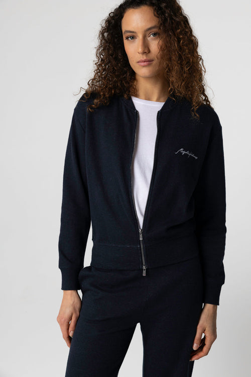 Chaqueta azul marino de manga larga de algodón/lino/algodón orgánico - MAJESTIC FILATURES