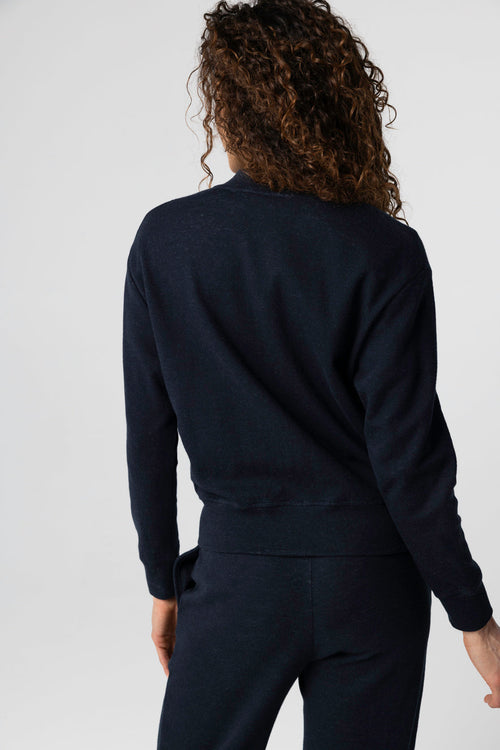 Chaqueta azul marino de manga larga de algodón/lino/algodón orgánico - MAJESTIC FILATURES