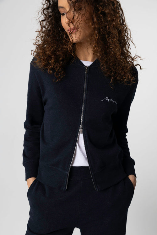 Chaqueta azul marino de manga larga de algodón/lino/algodón orgánico - MAJESTIC FILATURES