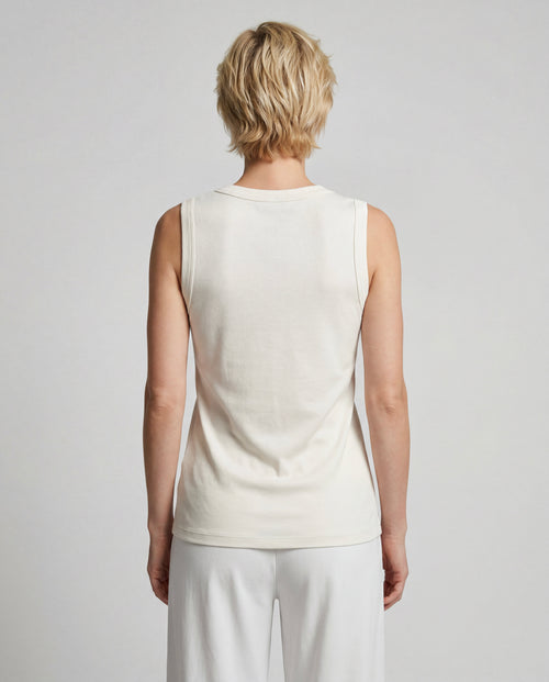 Camiseta sin mangas color leche con cuello en V de algodón orgánico/seda - MAJESTIC FILATURES