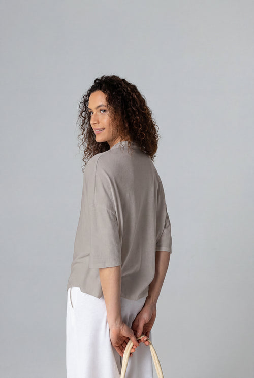 Chemise Coffee Latte Manches Courtes en Coton / Lin - MAJESTIC FILATURES