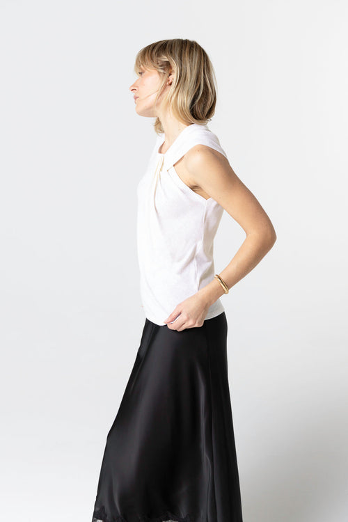 Camiseta sin mangas blanca con cuello anudado de algodón/lino - MAJESTIC FILATURES