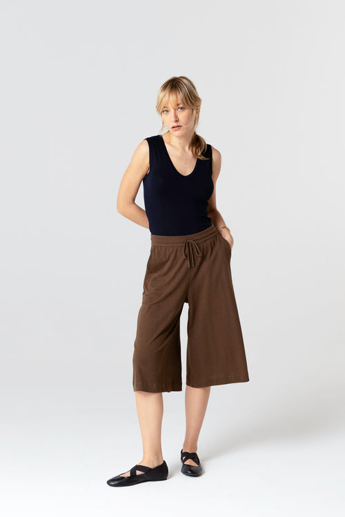 Shorts marron foncé en Coton / Lin - MAJESTIC FILATURES