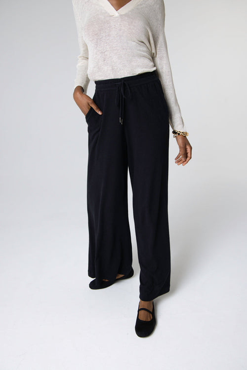 Pantalon Noir en Coton / Lin - MAJESTIC FILATURES