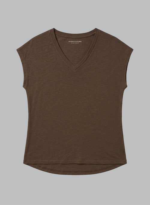 T-shirt Tonka Col V Manches Courtes en Coton / Lin - MAJESTIC FILATURES