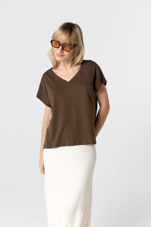 Camiseta Tonka con cuello en V y manga corta de algodón/lino - MAJESTIC FILATURES