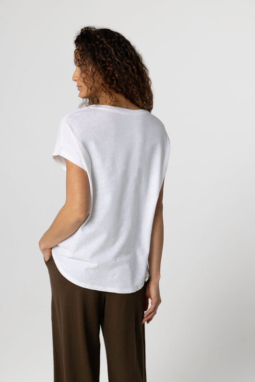 T-shirt Milk Col V Manches Courtes en Coton / Lin - MAJESTIC FILATURES
