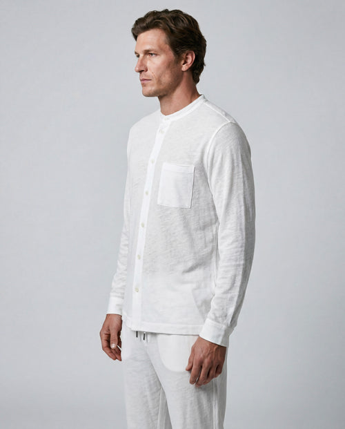 White Long-Sleeve Collared Shirt in Cotton / Linen - MAJESTIC FILATURES