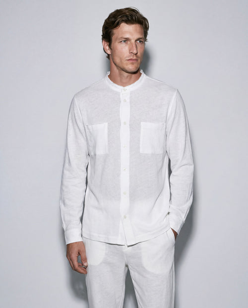 White Long-Sleeve Collared Shirt in Cotton / Linen - MAJESTIC FILATURES