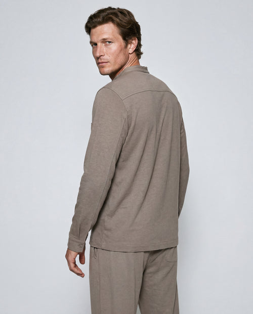 Long-Sleeve Cotton / Linen Collared Shirt in Coffee Latte - MAJESTIC FILATURES