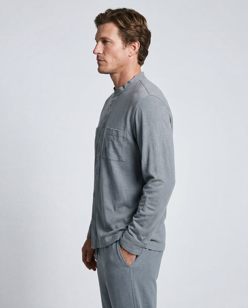 Gray Long-Sleeve Collared Shirt in Cotton / Linen - MAJESTIC FILATURES