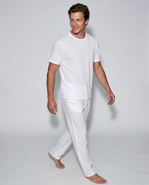 White Round-Neck Short-Sleeve T-shirt in Cotton / Linen - MAJESTIC FILATURES
