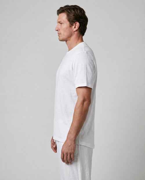 White Round-Neck Short-Sleeve T-shirt in Cotton / Linen - MAJESTIC FILATURES