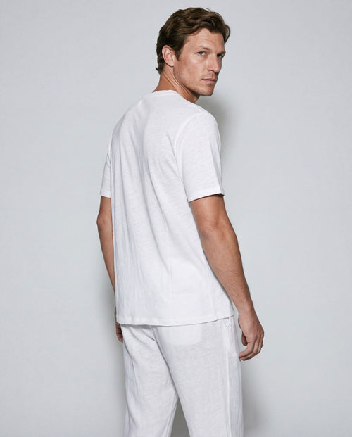 White Round-Neck Short-Sleeve T-shirt in Cotton / Linen - MAJESTIC FILATURES