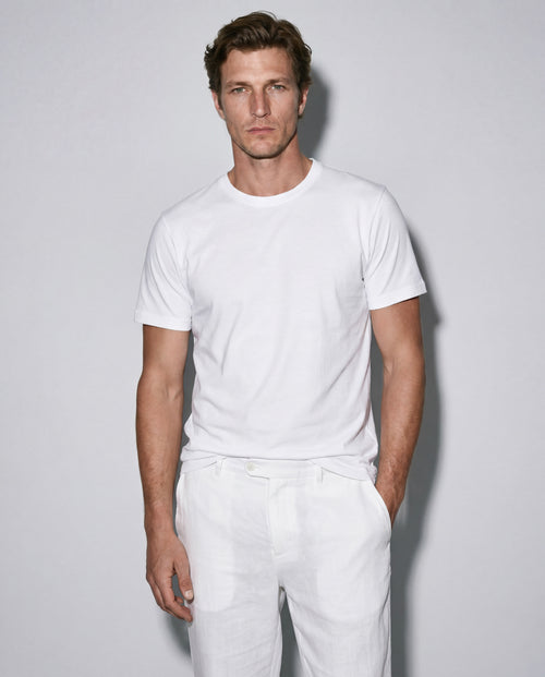 White Round-Neck Short-Sleeve T-shirt in Cotton / Linen - MAJESTIC FILATURES