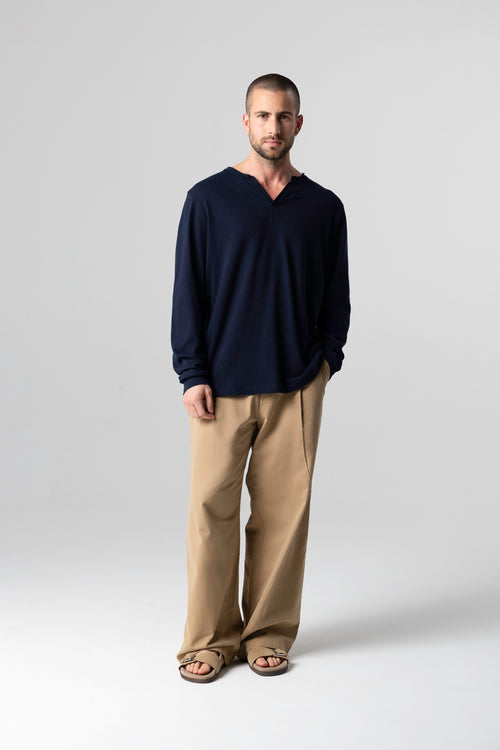 Tunisien Marine Manches Longues en Coton / Lin - MAJESTIC FILATURES