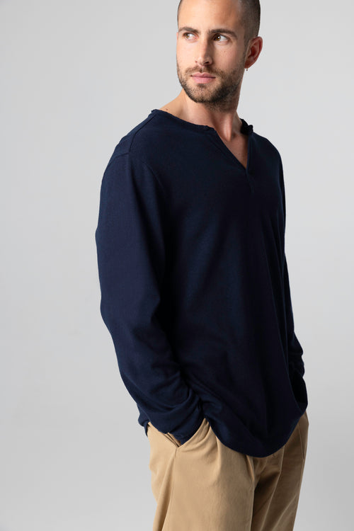 Tunisien Marine Manches Longues en Coton / Lin - MAJESTIC FILATURES