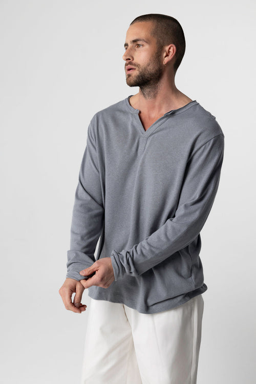 Tunisien Gris Manches Longues en Coton / Lin - MAJESTIC FILATURES