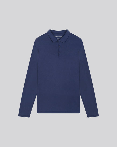 Polo Bleu Polo Manches Longues en Coton organique / Cachemire - MAJESTIC FILATURES